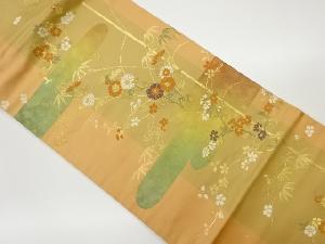 リサイクル　ヱ霞に竹・花々模様織出し名古屋帯